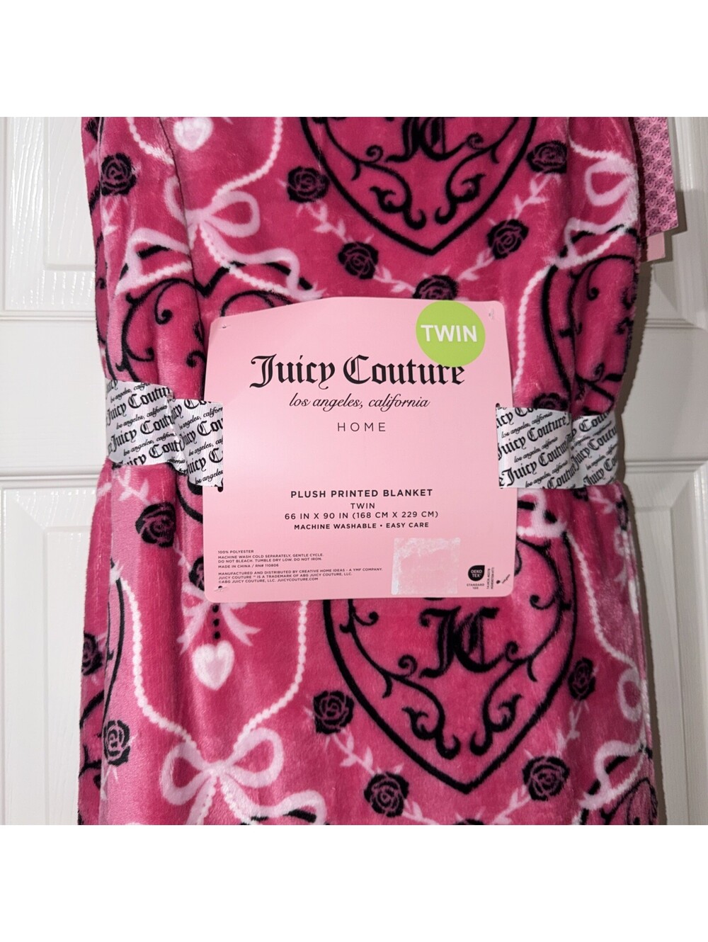 Juicy Couture Pink bow heart design Twin 66x90 throw Blanket